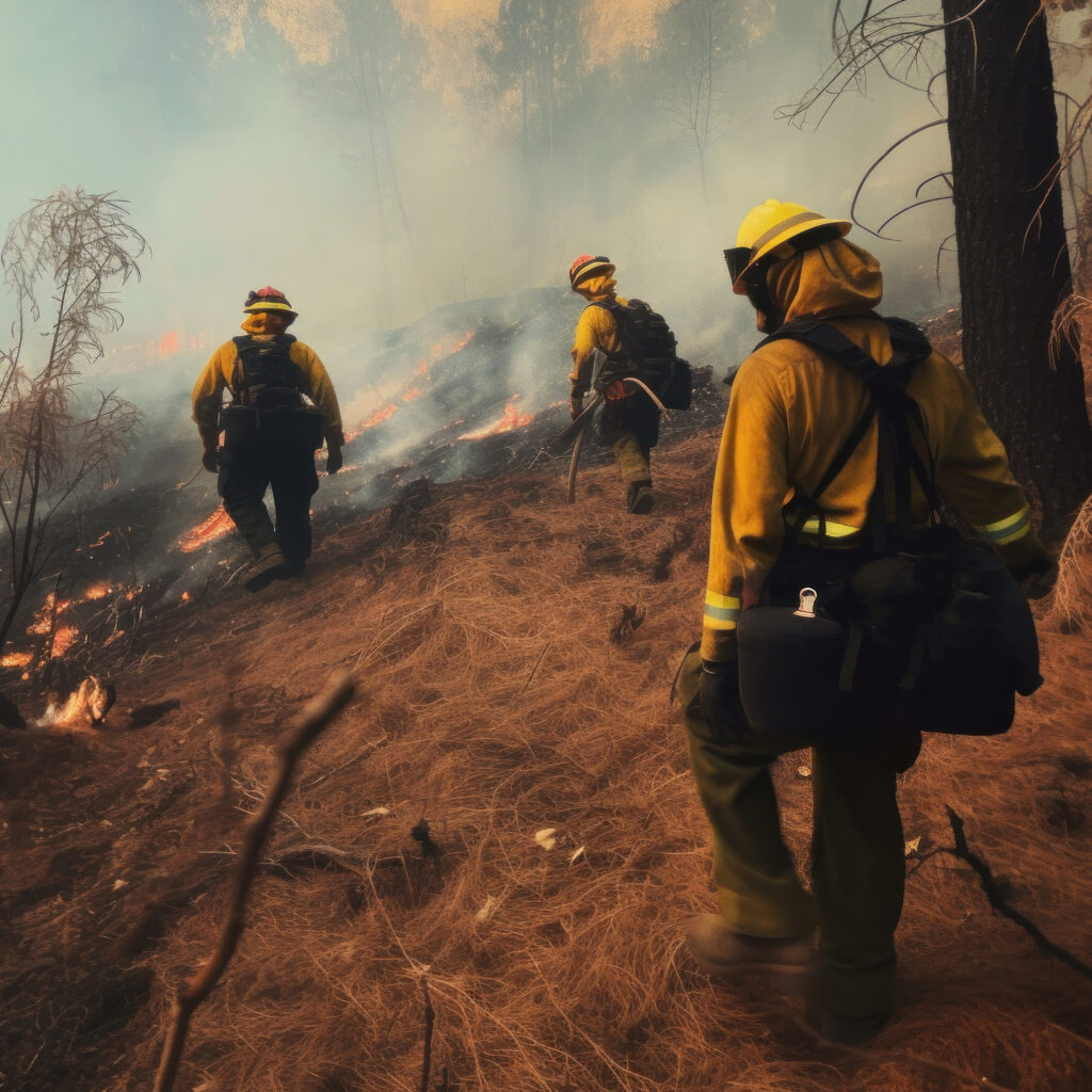 Wildland firefighters working on active wildfire